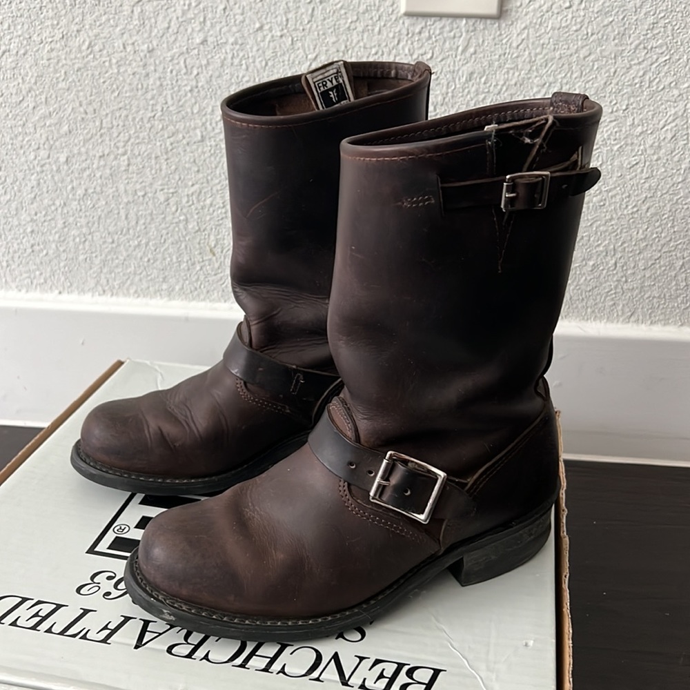 Frye Dark Brown Leather Moto Boots - Picture 3 of 6